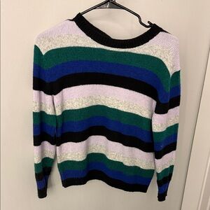 Striped Crewneck Sweater in Black, Green, Blue & Lavender Halogen from Nordstrom